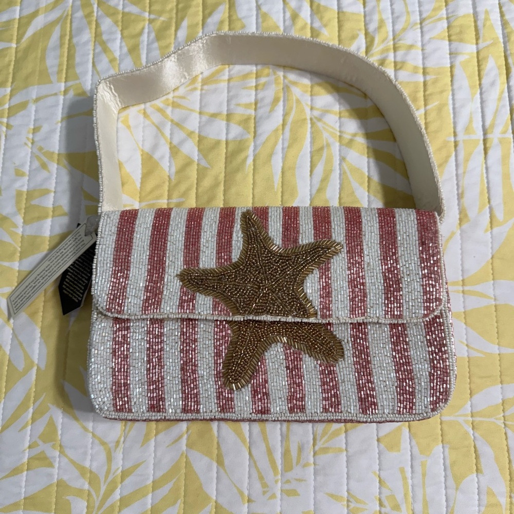 Striped Starfish Beaded Shoulder Bag